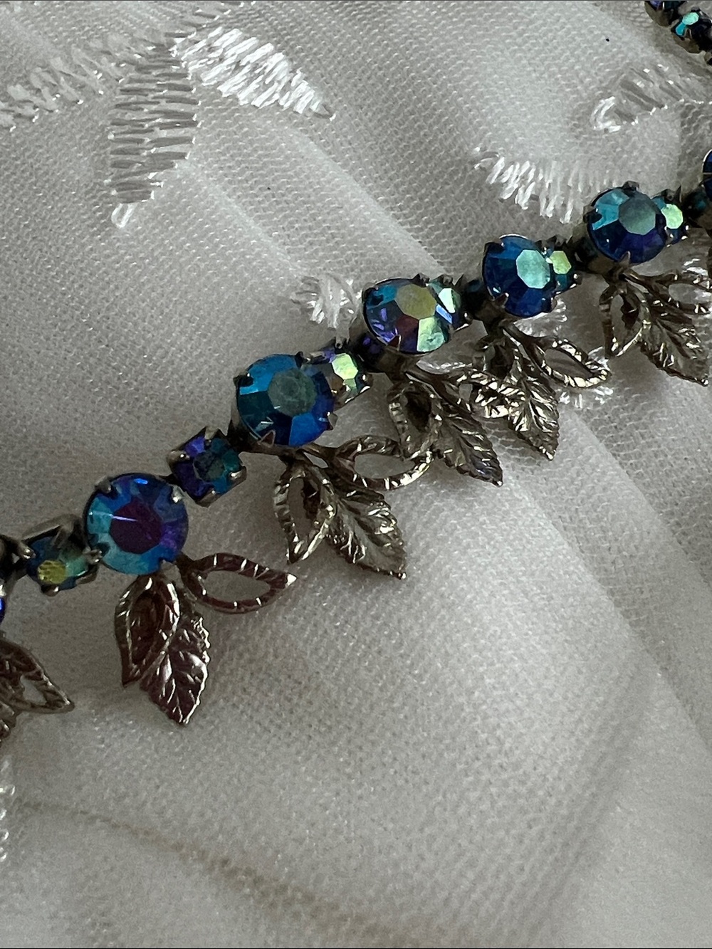Blue Crystal Leaf Choker Necklace - Picture 3 of 7